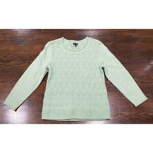 Talbots Diamond Pattern Cable Knit Sweater Women's Sz L Green Rolled Neck/Seams